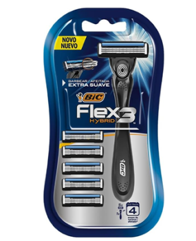 BIC Aparelho De Barbear Flex3 Hybrid 3 Lâminas Extra Suave + 5 Cargas 968722 1 Unidade Corpo Ergonômico