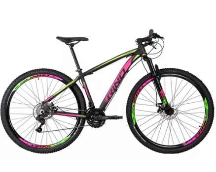 Bicicleta Rino Everest Aro 29 Freio Disco 24v Câmbios Shiman Cor Rosa/Verde Tamanho 19
