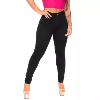 Calça Jeans Preta Feminina Super Lycra Skinny Cintura Alta