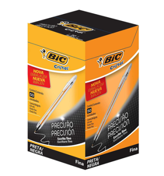 Caneta Esferográfica Preta de Ponta Fina Bic Cristal Precisão e Suavidade – Ponta Ultra Fina de 0.8mm. Escrita Macia e Cor Intensa