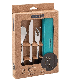 Conjunto Talher Aco Inox Com Estojo Tampa Verde Tramontina