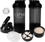 Coqueteleira Shakeira Garrafinha Copo Academia Com Porta Comprimido e Whey 500ml Preta Ellym Nutrition 15x8x8