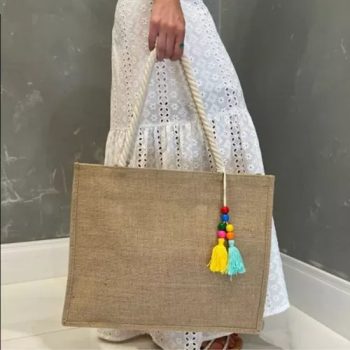 Bolsa De Praia Feminina Palha Com Zíper Chaveiro Ipermeável