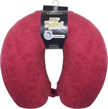 Fibrasca My Travel Travesseiro de Viagem, Vermelho (Bordô), Formato “U” Anatomico Cervical, Altura 9 cm