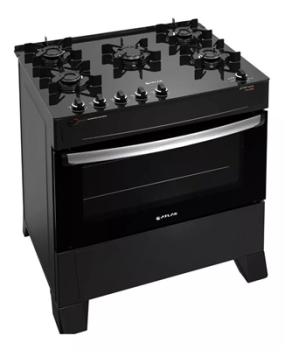 Fogão de pé Atlas Atenas Glass 5Q multigás 5 queimadores Preto 127V/220V porta com visor 86.5L