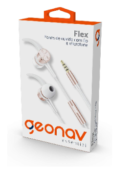 Geonav Fone de Ouvido Flex com fio, Intra Auricular, com microfone, imãs nas cápsulas, 1.2 metros, ESFNRG, Branco/Rose Gold