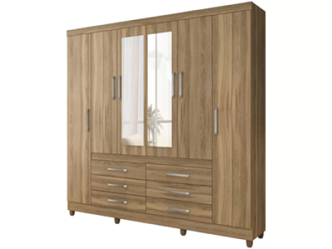 Guarda-roupa Casal com Espelho 6 Portas – 6 Gavetas Demóbile Paris II