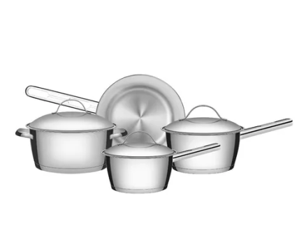 Jogo de Panelas Tramontina Allegra 4 Peças em Aço Inox com Fundo Triplo e Tampas de Inox