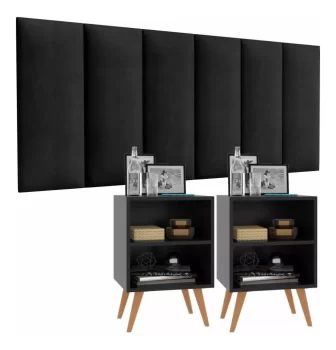 Kit Cabeceira Casal 1,40 Julia/2 Mesas De Cab Rpm – Preto Cor Preto