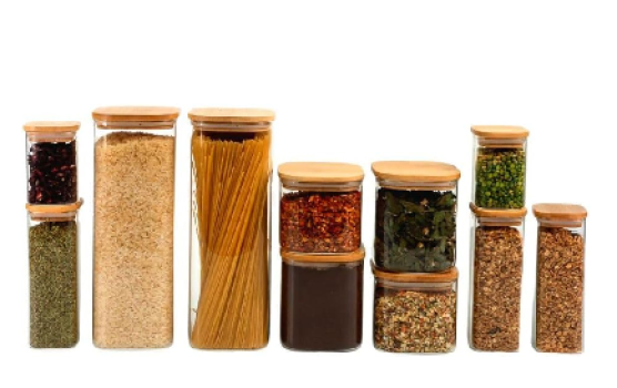 Kit de Pote Hermético de Vidro Quadrado com Tampa de Bambu 11 Peças – Oikos