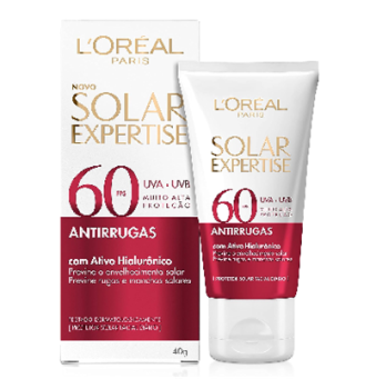 L’Oréal Paris Protetor Solar Facial Antirrugas FPS60 com Ativo Hialurônico Solar Expertise, 40g