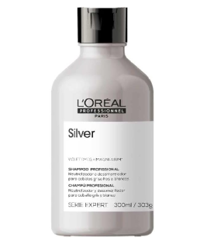 L’Oreal Professionnel Shampoo Silver, Neutraliza Tons Amarelos Indesejados, Com Pigmentos Roxo, Para Cabelos Brancos e Grisalhos, Promove Brilho & Maciez, 300ml