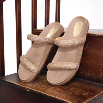 Sandália Feminina Papete Flatform Slide Birken Strass Brilho