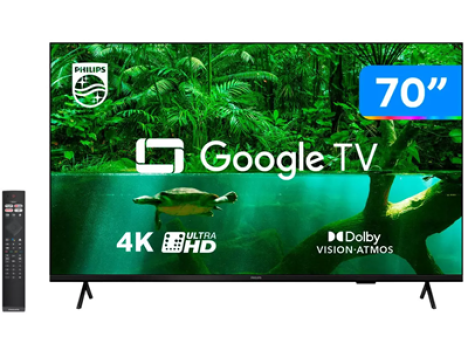 Smart TV 70” 4K UHD D-LED Philips Série 7408 VA – Wi-Fi Bluetooth Google Assistente 4 HDMI 2 USB