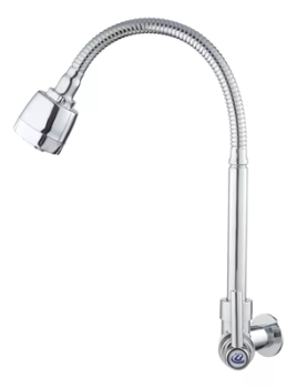 Torneira Cozinha Gourmet Parede Metal Tubo Flexível Arejador Acabamento Brilhante Cor Prateado