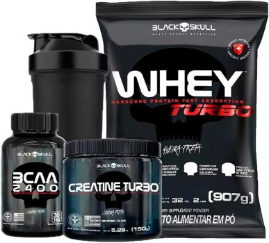 Combo Whey Protein Turbo + Bcaa + Creatina – Black Skull (Baunilha)