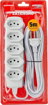 Extensao com Terra, 5 Entradas, Cabo 3X0,75Mm2, 5M Br