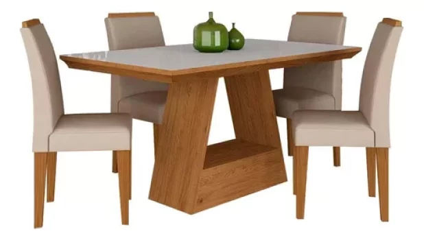 Mesa Com 4 Cadeiras 1,36 Ávila Cina/off White/bege – Ma Cor Cinamomo/off White/bege 03 Desenho do tecido das cadeiras Suede