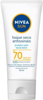 NIVEA SUN Protetor Solar Facial Toque Seco Antissinais FPS 70 40ml – Com muito alta proteção contra raios UVA/UVB, controla o brilho e previne o envelhecimento precoce, com toque seco e textura não oleosa