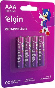 Pilha recarregável AAA 1000mAh Elgin com 4 unidades Palito