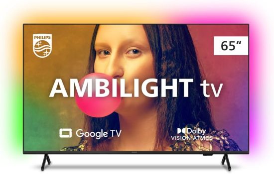 Smart TV Philips Ambilight 65″ 4K 65PUG7908/79, Google TV, Comando de Voz, Dolby Vision/Atmos, VRR/ALLM, Bluetooth
