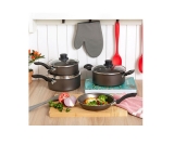 Conjunto de Panelas 4 Peças Antiaderente com Tampa de Vidro Copacabana Eirilar Grafite