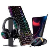 Kit Gamer 5 em 1 Onikuma, Headset RGB, Drivers 50mm, com Suporte + Teclado + Mouse, 3600DPI + MousePad (350x3x300mm), Preto – X7PRO
