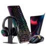 Kit Gamer 5 em 1 Onikuma, Headset RGB, Drivers 50mm, com Suporte + Teclado + Mouse, 3600DPI + MousePad (350x3x300mm), Preto – X7PRO