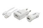 Carregador USB de Tomada + Carregador Veicular 1 Saída 1A 5W + Cabo MicroUSB de 1 Metro Elgin Branco Bivolt