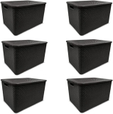 KIT C/ 6 CAIXAS ORGANIZADORAS RATTAN 7L C/ TAMPA PRETA MULTIUSO DECORATIVA