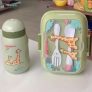 Conjunto Lancheira Marmita Infantil com Divisoria Completa Com Colher Garfo Garrafa 450ml Bico de Silicone Premium (Verde)