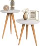 Conjunto Mesa Apoio Lateral Redonda Pés Palito Classic (Branco)