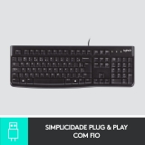 Teclado com fio USB Logitech K120, Resistente à Respingos, Barra de Espaço Curva, Compatível com PC e Notebook, Layout ABNT2