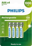 Pilha recarregável AAA 1.2V 1.000mAh, PHILIPS, padrão, R03B4RTU10/59