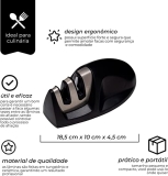 Mimo Style Amolador de Facas Manual, Material de Aço Inox e Plástico Emborrachado de Ótima Qualidade, Leve e Fácil de Manejar, Formato Ergonômico e Prático, Possui Dois Encaixes (Amolar e Afiar)