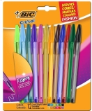 Caneta Esferográfica BIC Cristal Fashion, 12 Cores Vibrantes, Ponta Média de 1.2mm, 970910, Blister 1 Unidade