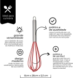 Mimo Style Batedor de Ovos e Massas Fouet, Cabeça de Silicone e Cabo em Inox de Excelente Durabilidade, Belo Design, Útil Para Diversas Receitas, Massas de Bolo, Tortas, Pães, Cremes e Claras em Neve