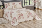 Cobre Leito Colcha Casal Padrão Tecido Piquet 03 Peças Estampado Floral Avelã