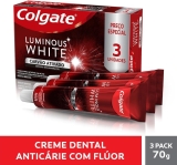 Creme Dental Clareador Colgate Luminous White Carvão Ativado 70g 3 unidades