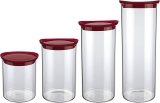 Conjunto com 4 Potes de Vidro transparente Slim com tampa plástica, VDR6989-4, Euro Home