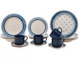 Aparelho de Jantar Chá 20 Peças Biona Cerâmica – Redondo Branco e Azul Donna