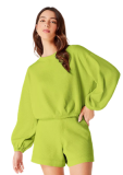 Blusão Feminino Cropped Manga Bufante Texturizado Hering