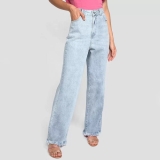 Calça Jeans Wide Leg Grifle Barra Desfiada Feminina