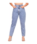 Calça Mom Jeans Feminina Cintura Alta Marmorizada