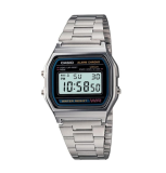 Casio Relógio digital masculino A158WA-1DF de aço inoxidável, Prata, Case size (L× W× H), Clássico, retrô