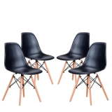 Conjunto 4 Cadeiras Eames Eiffel com pés de madeira – Preto – Travel Max