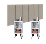 Conjunto Cabeceira Cama Casal 1,40 Com Mesa de cabeceira Quarto Luxo (Bege – Branco)