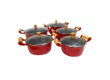 Jogo De 5 Panelas Alumínio Antiaderente Cerâmico Vermelho