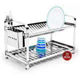 Escorredor de Pratos Duplo 20 Pratos – Montado Porta Talher Em Aço Inox – Mak Inox