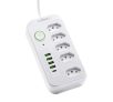 Extensão Tomada, Régua Tomada, Régua de Energia, 5 Tomadas, 4 Interfaces USB, 1 Porta USB Tipo-C, Cabo de Alimentação de 1,9 metros, Suporte a Tensão de 110-220V, Potência de 2500W (Branco)